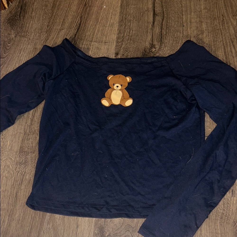 Modern Lux Navy Long Sleeve Kids Tee with Bear